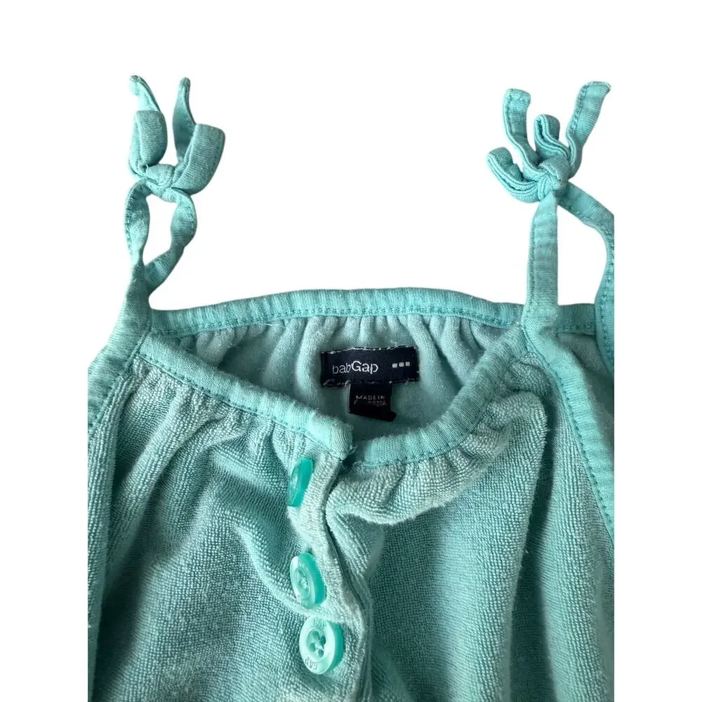 Baby Gap Girls Aqua Blue Tie Shoulder Terry Cloth Romper Toddler Size T2